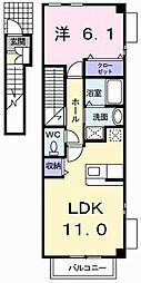 アルバ・ソーレ　Ｂ 2階1LDKの間取り