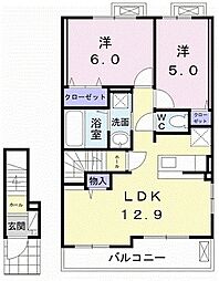 中村家　土佐　I 2階2LDKの間取り