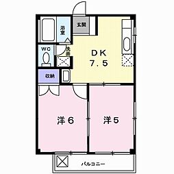 ハートフル園 2階2DKの間取り