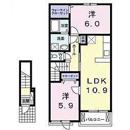 クワルツ・ド・ロッシュＢ 2階2LDKの間取り