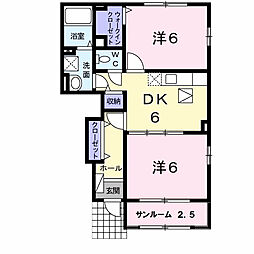 ライム20 2DKの間取図画像