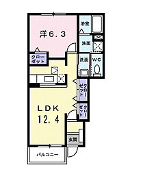 レジデンスヒロB 1LDKの間取図画像