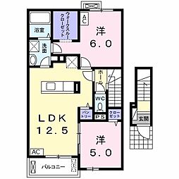 カーサプラシードA 2LDKの間取図画像