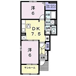 キングビートル 2DKの間取図画像