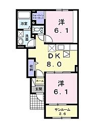 ラ・グラシアス 2DKの間取図画像