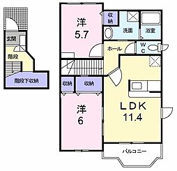 パーチェ 2階2LDKの間取り