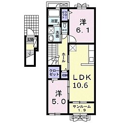 ハイビスカス1 2LDKの間取図画像