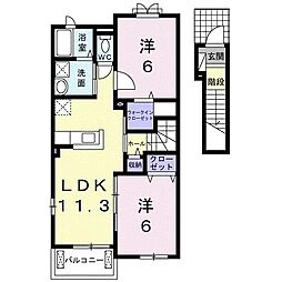 ボヌール　ソレイユ　Ｃ 2階2LDKの間取り