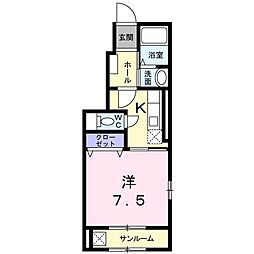 ドルチェ2棟 1Kの間取図画像