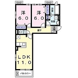 グランリーオフロレスタB 2LDKの間取図画像