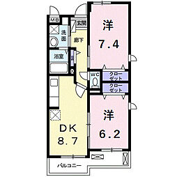プロムナード和泉 2DKの間取図画像