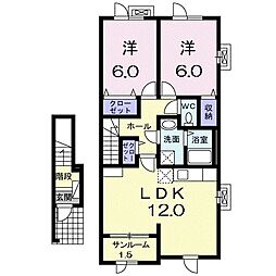 クオーレ 2階2LDKの間取り