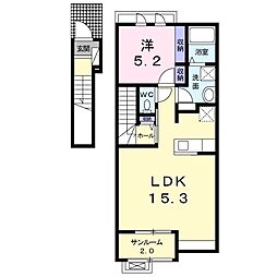 カーサ・アンジュB 1LDKの間取図画像