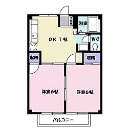 藤ハイツII 2階2DKの間取り