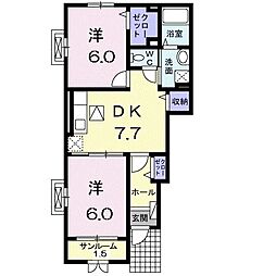 クオーレ 2DKの間取図画像