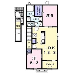 グランディールクローバー 2LDKの間取図画像
