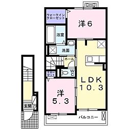 クリスタルドミ−ル　III 2階2LDKの間取り