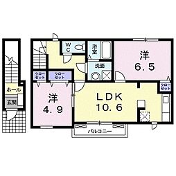 ラブリーヒルズ 2階2LDKの間取り