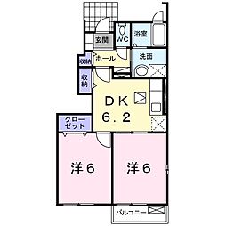 メゾングラース2 2DKの間取図画像