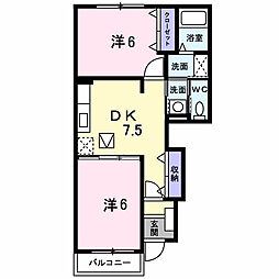 アルモニースクウェアA 2DKの間取図画像
