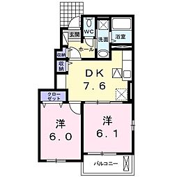 メゾン・ド・ソレイユ 2DKの間取図画像
