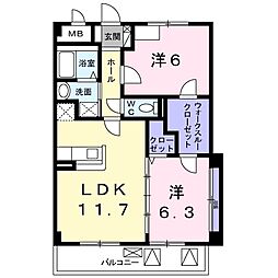 ソレアード山香 2LDKの間取図画像