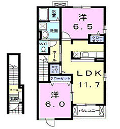 プロスペリティＣ棟 2階2LDKの間取り