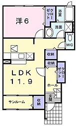 ラック　ヴィラII　Ａ 1階1LDKの間取り