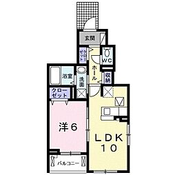 エクイティII 1階1LDKの間取り