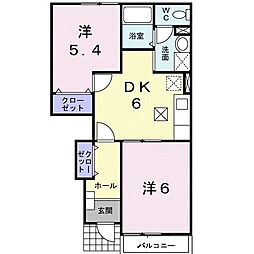 アルバエスペランサII 1階2DKの間取り