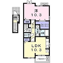 リヴェール舞鶴 2階1LDKの間取り