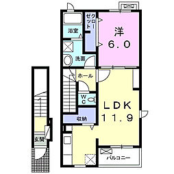 プラスターラー．エス　壱番館 2階1LDKの間取り