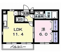 スパツィオ　プラシード 1階1LDKの間取り