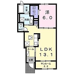 ヴィラファミリアK.D 1LDKの間取図画像