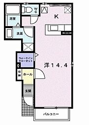 フレスクーラガーデン 1Kの間取図画像