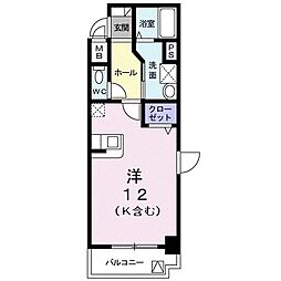 ル・レーヴ 1階ワンルームの間取り