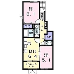 ピュアマーラB 2DKの間取図画像