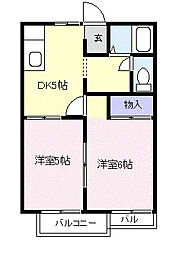ひより台ハイツC 2DKの間取図画像