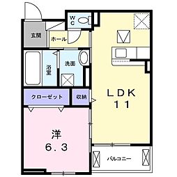 ゼクシー桜が丘A 1LDKの間取図画像