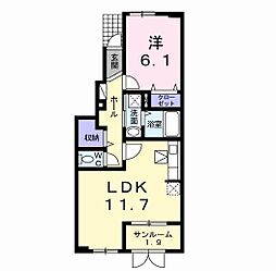 シャローム長井1 1LDKの間取図画像