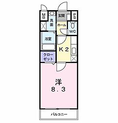 サンリットオーク3 1Kの間取図画像
