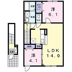 ベルカルム 2LDKの間取図画像