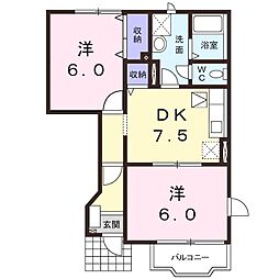 サンハイムみずきA 2DKの間取図画像