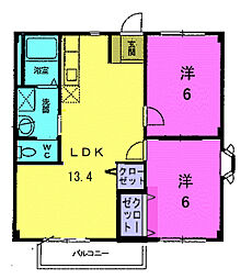 木下パークハイツ 2階2LDKの間取り