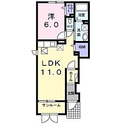 フリーデ 1階1LDKの間取り