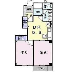 ラッフィナート観世音寺 2DKの間取図画像