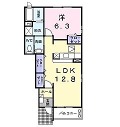 エレガンシアB棟 1LDKの間取図画像