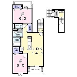 サクライン龍田 2階2LDKの間取り
