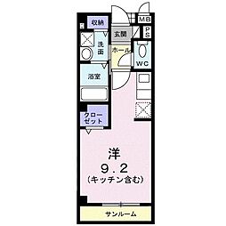 ゴルト・ベルク 2階ワンルームの間取り