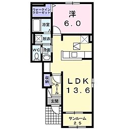 ブランドール西館B 1LDKの間取図画像